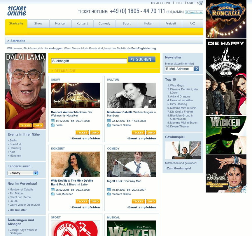 Auch optisch aufgefrischt: die Website von Ticket Online