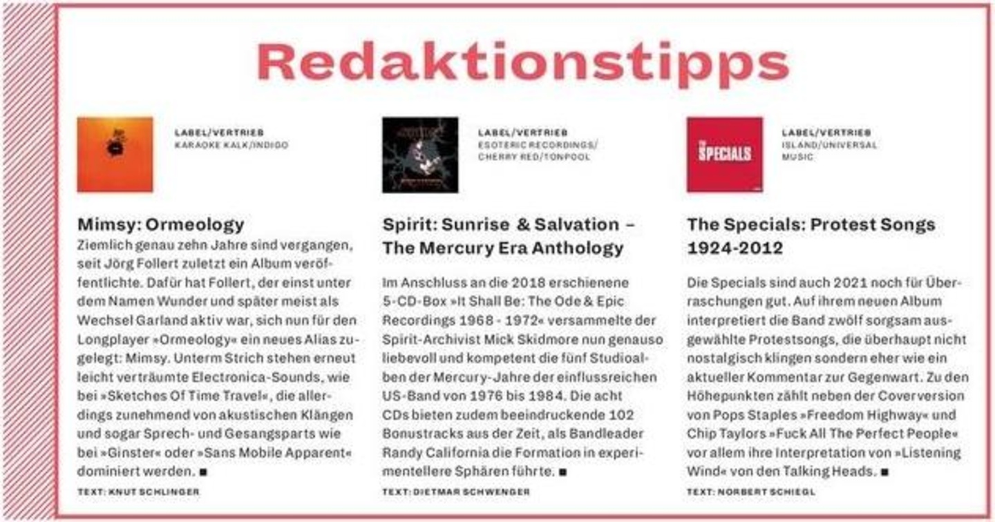 Die Empfehlungen der Redaktion: Mimsy, Spirit und The Specials