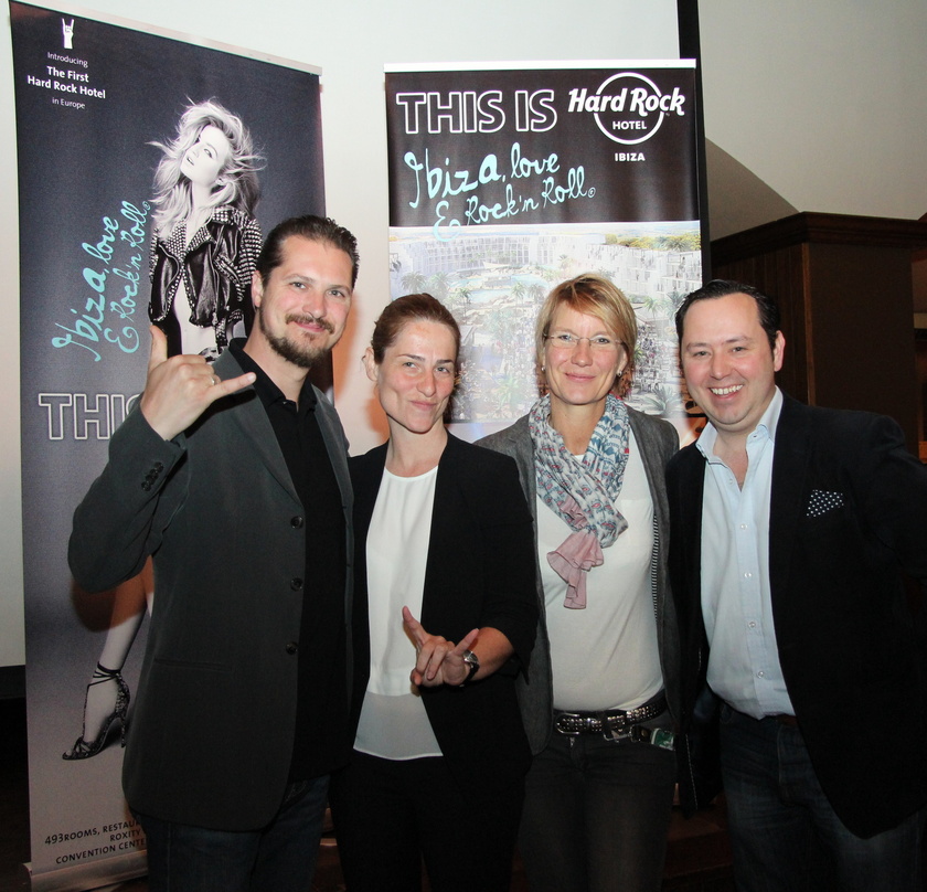 Stellten das erste europäische Hard Rock Hotel vor (von links): Marco Sellors (General Manager Hard Rock Cafe München), Carmen A. Urtasun (Marketing Manager Hard Rock Hotel Ibiza), Heidi D...