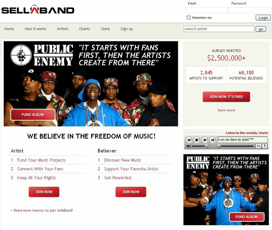 Empfehlen sich ihren Fans auf SellaBand: Public Enemy
