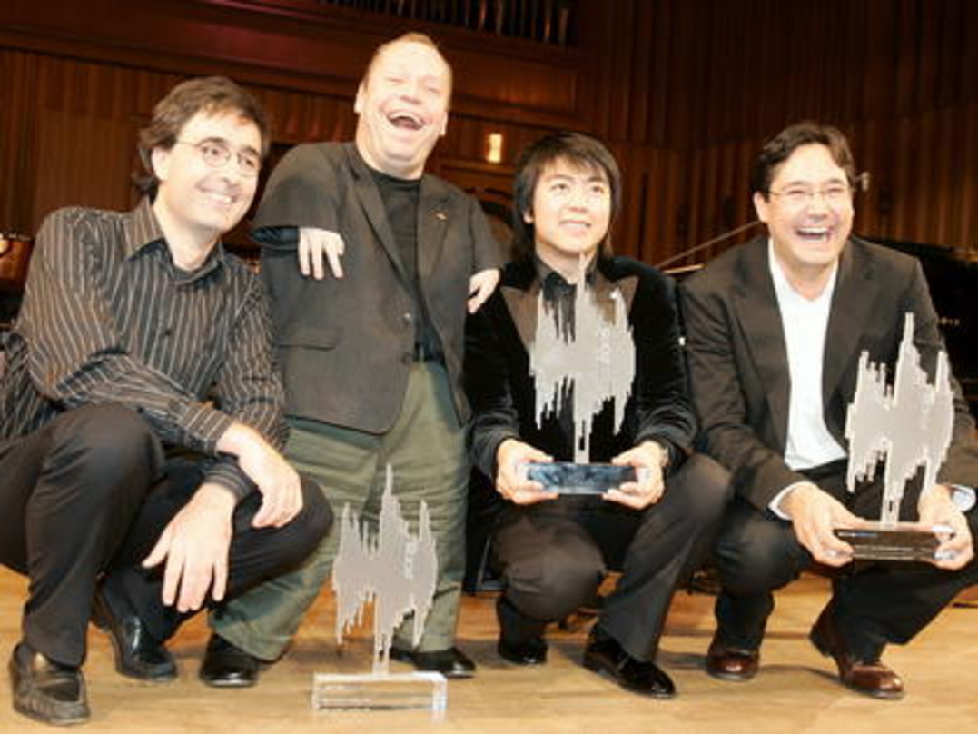 Ausgezeichnet (v.l.n.r.): Paul Gulda, Thomas Quasthoff, Lang Lang und Rico Gulda