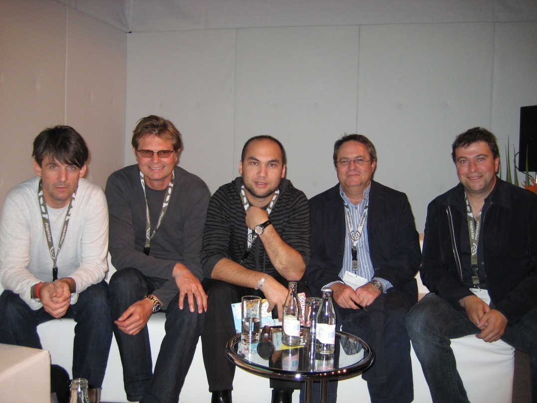 Vertreten Merlin (v.l.n.r.): Horst Weidenmüller (!K7), Hein van der Ree (Epitaph), Mark Kneebone (Tardus Music), Clive Hardwick (Bula Music) und Charles Caldas