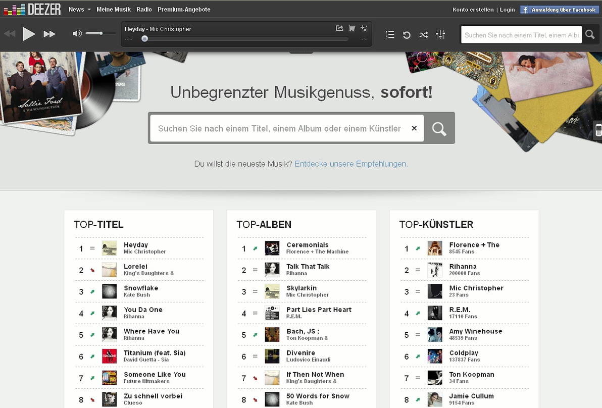 Kommt jetzt auch ohne permanente Onlineverbindung aus: Deezer