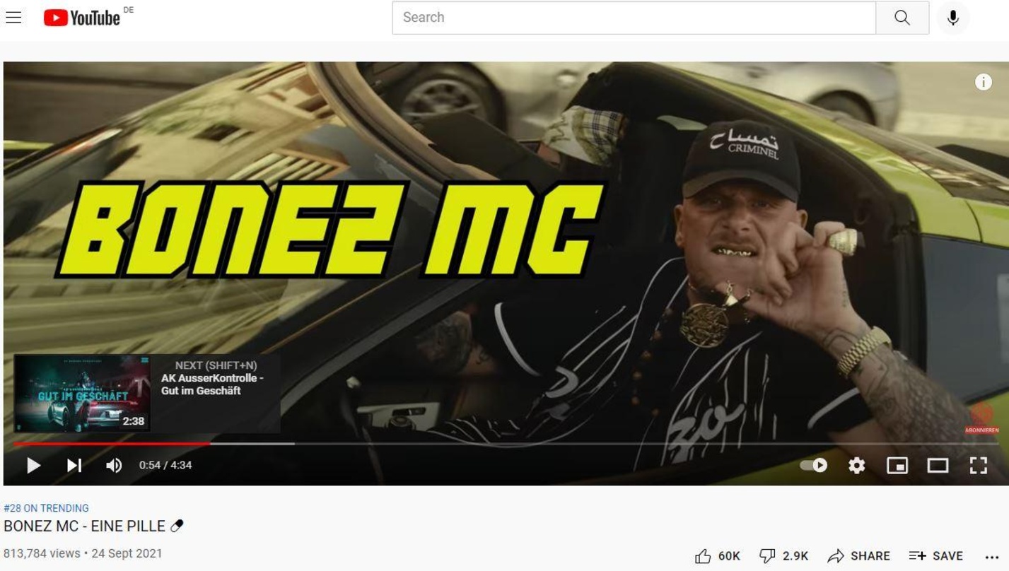 Bonez MC führte am Freitag mit "Eine Pille" die deutschen Spotify-Charts an