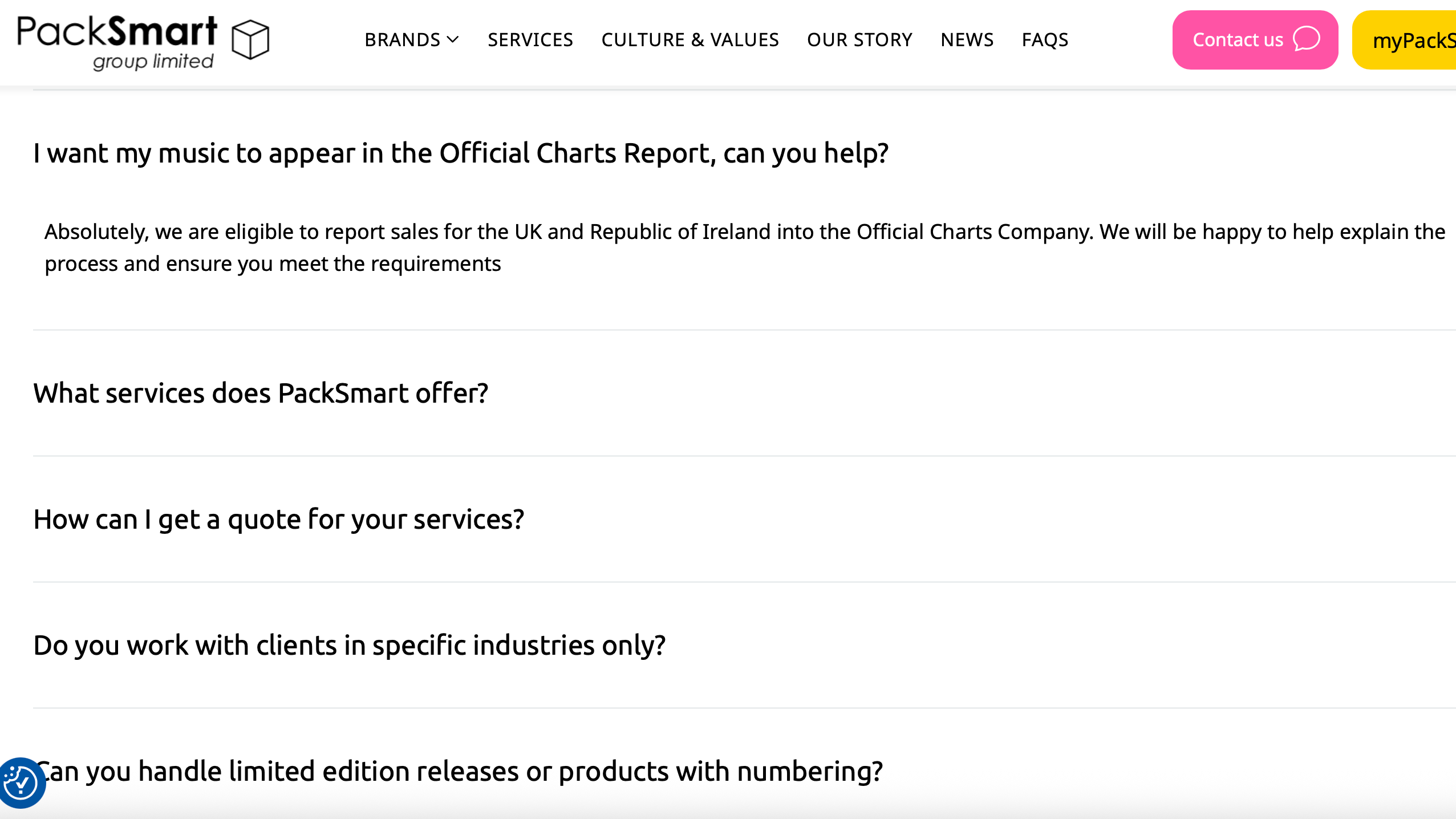 Schon mit einem eigenen Eintrag in den "Frequently Asked Questions" gewürdigt: die The Pack Smart Group verspricht, Tonträgerverkäufe an die britischen Charts-Ermittler zu melden.