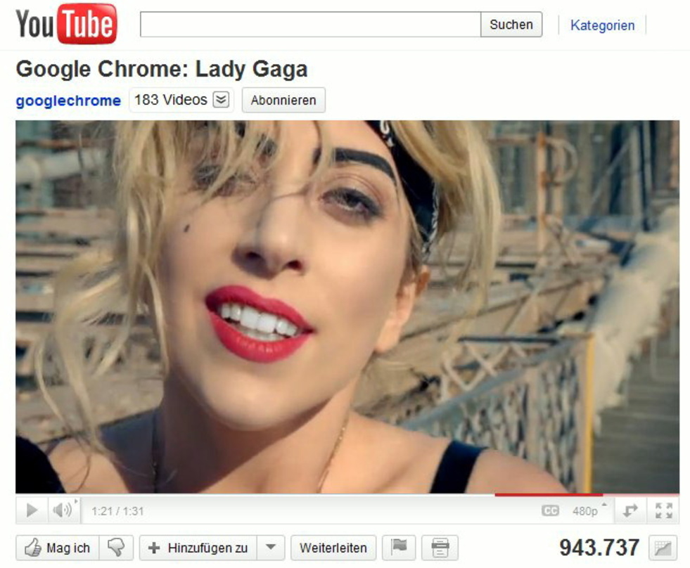 Verkauft sich auch dank medialer Omnipräsenz gut: Lady GaGa, hier in einem Werbefilm für den Chrome-Webbrowser aus dem Hause Google