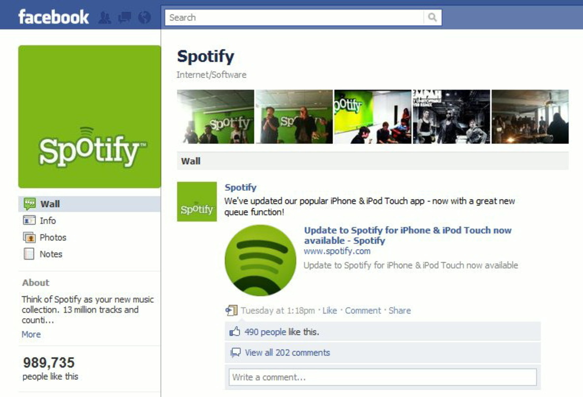 Bestens vernetzt: Die Facebook-Seite von Spotify ...