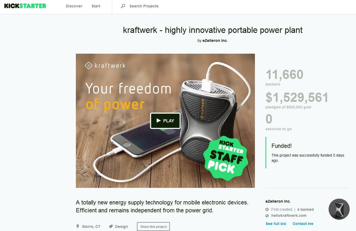 Spielte 1,5 MIllionen Dollar ein: Das Kickstarer-Projekt zum Kraftwerk von eZelleron