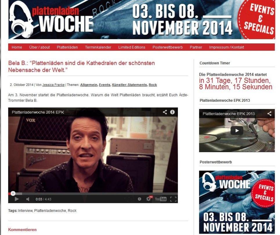 Leiht der Plattenladenwoche des AMM im Jahr 2014 sein Gesicht: Musiker Bela B