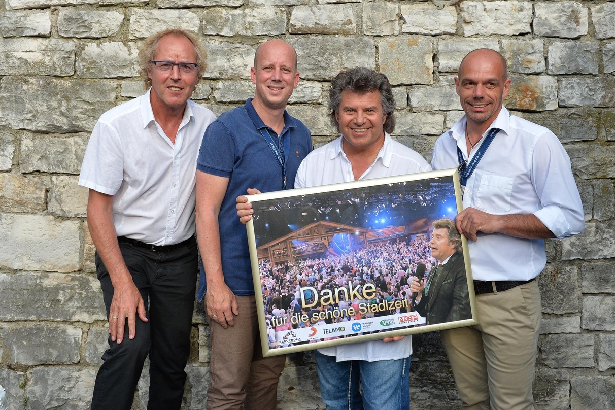 Nahmen Abschied (von links): Karl Krajic (Geschäftsführer MCP Sound & Media), Manfred Rolef (Vice President AOR Labelgroup GSA bei Sony Musis), Andy Borg und Ralf Schedler (Label Head Elec...