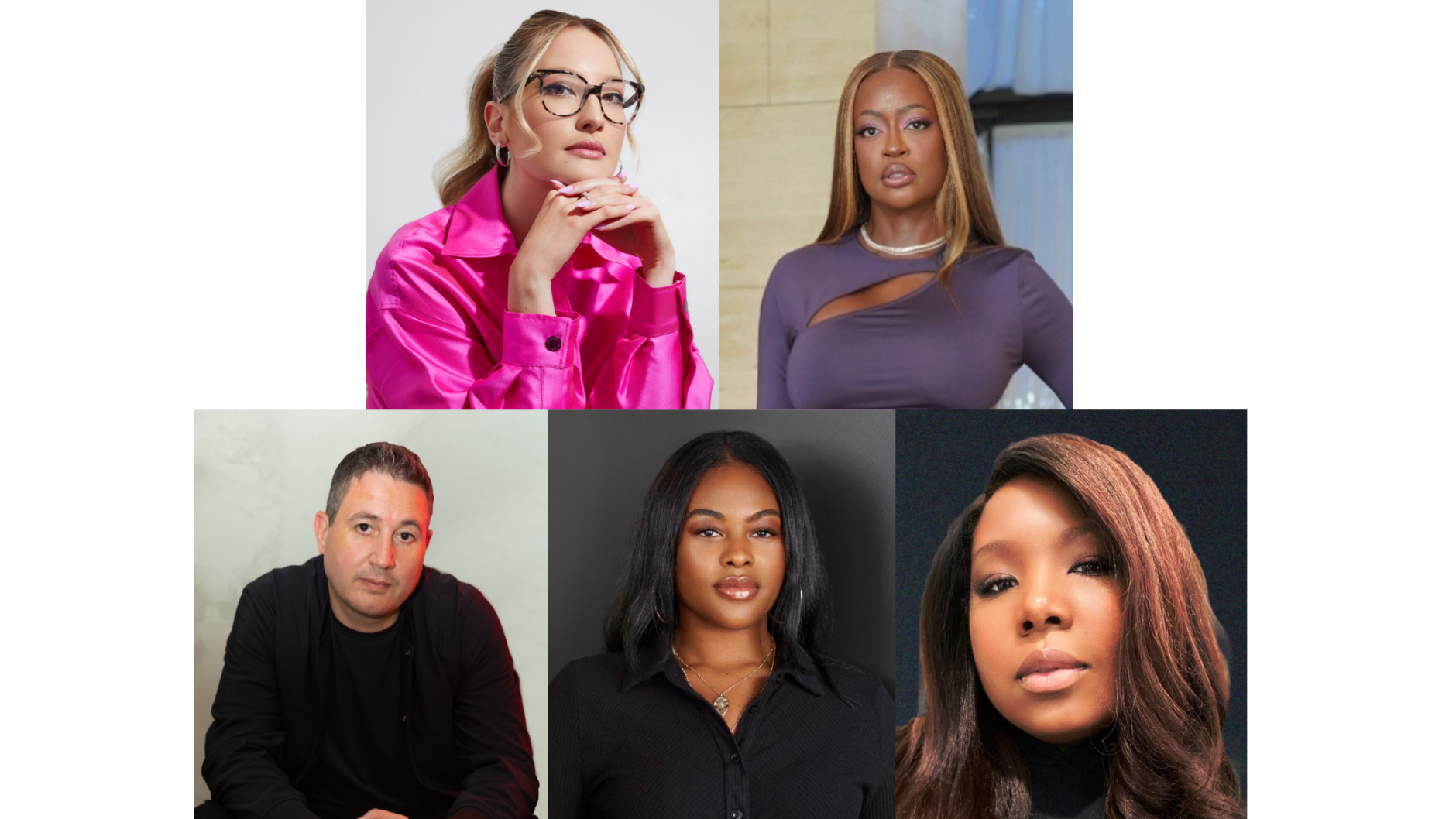 Bekleiden neue Ämter (im Uhrzeigersinn von oben, links): Molly McLachlan, Marsha St. Hubert, Lanre Gaba, Rayna Bass sowie Selim Bouab.