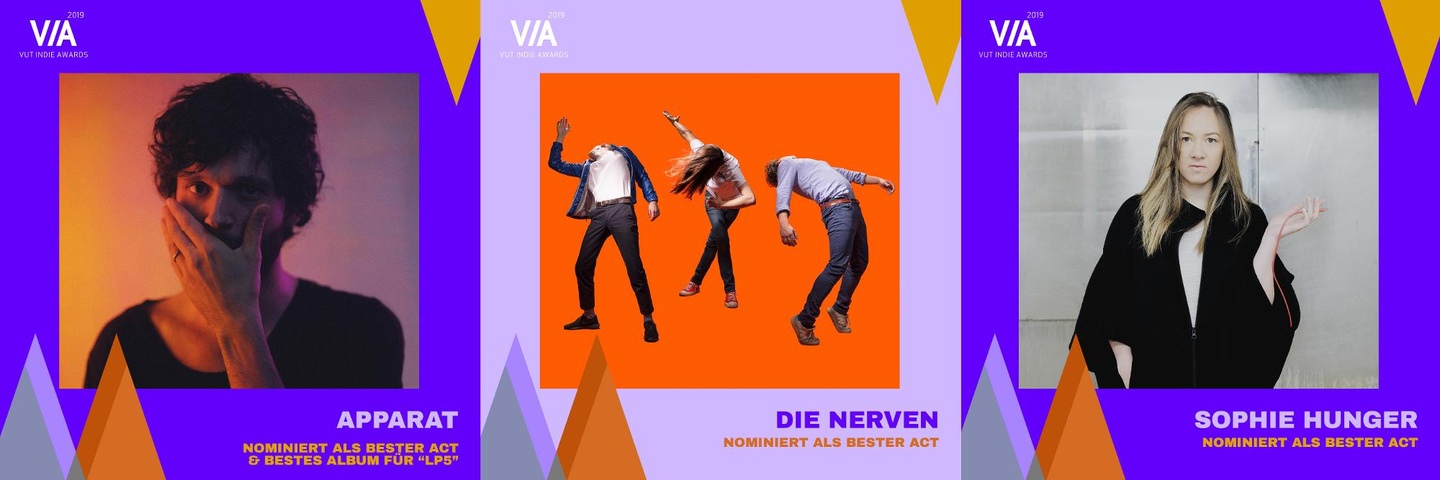 Nominiert für eine Auszeichnung als "Bester Act" bei den VIA Awards des VUT (von links): Apparat, Die Nerven und Sophie Hunger
