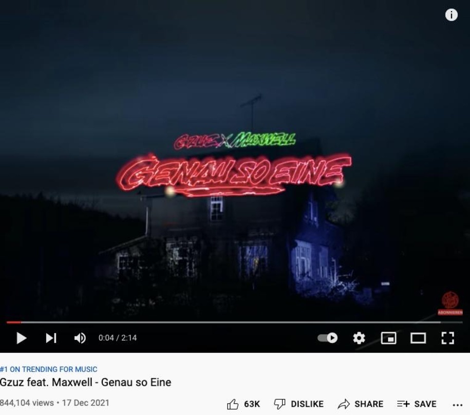 Auf Platz eins der YouTube-Musik-Trendcharts: Gzuz feat. Maxwell mit Genau so Eine"