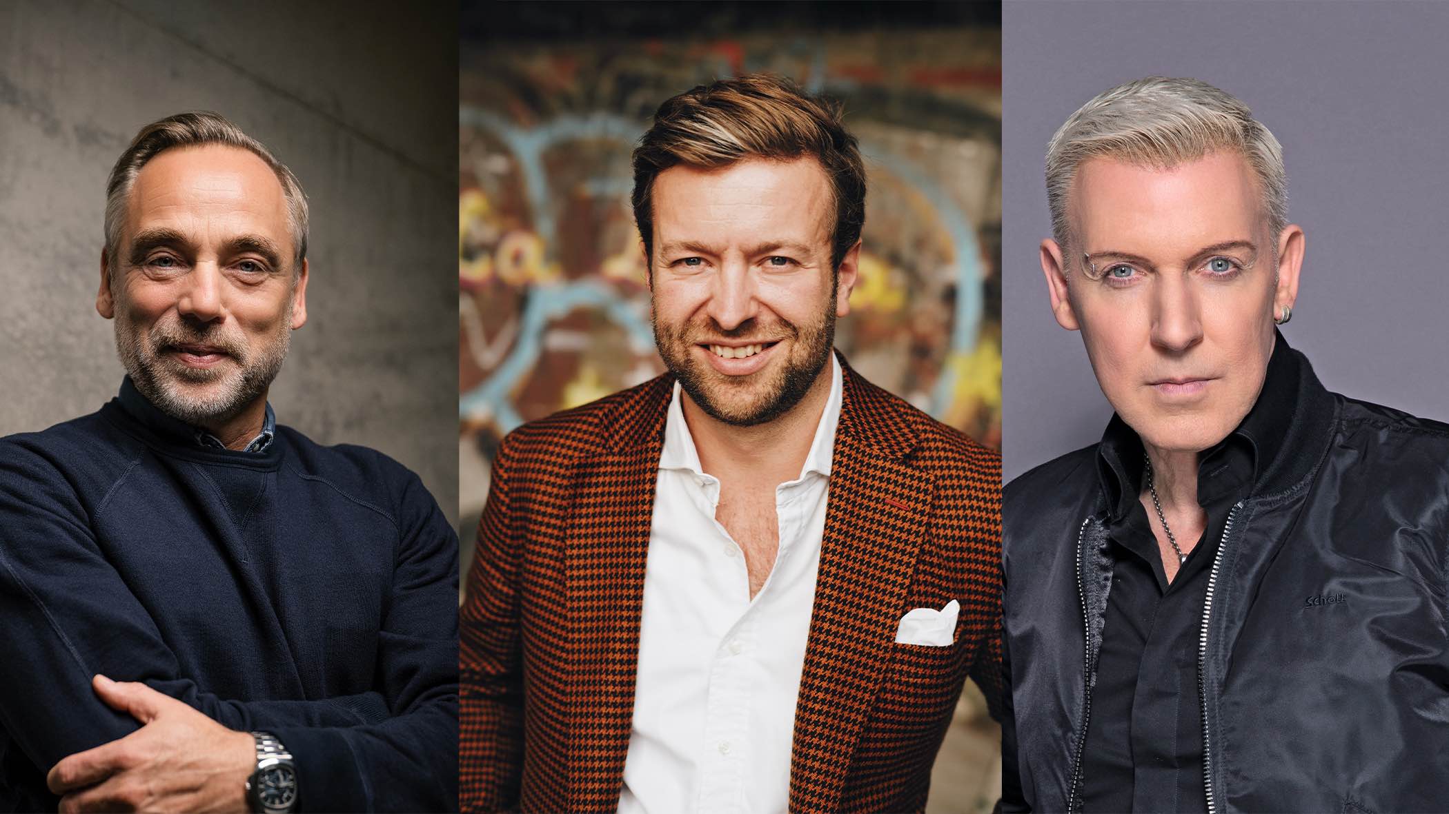 Haben miteinander die vollständige Übernahme der Anteile an Kontor Records durch Edel vereinbart (von links): Kontor-Gründer Jens Thele, Edel-CEO Jonas Haentjes und Scooter-Kopf H.P. Baxxter.