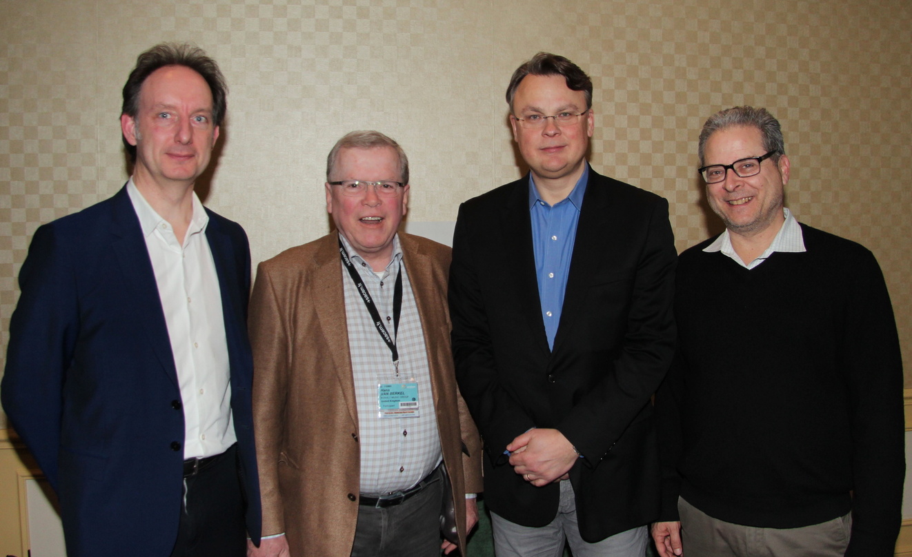 Beim Kobalt-Empfang auf der Midem 2014 (von links): Paul Hitchman (Managing Director Kobalt Label Services), Hans van Berrkel (Executive Chairman Kobalt Neighbouring Rights), Gründer und C...