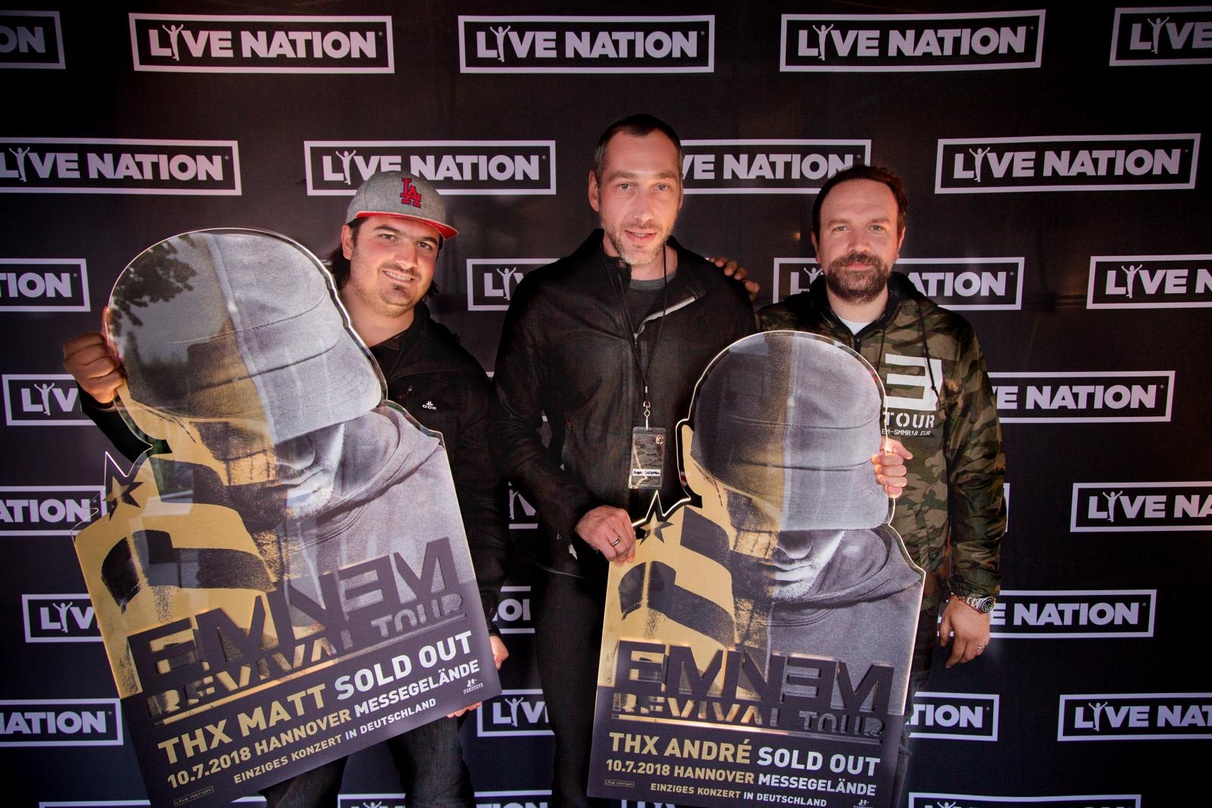 Partner beim einzigen Deutschlandkonzert von Eminem (von links): Nico Röger (Hannover Concerts), Andre Lieberberg und Matt Schwarz (beide Live Nation)
