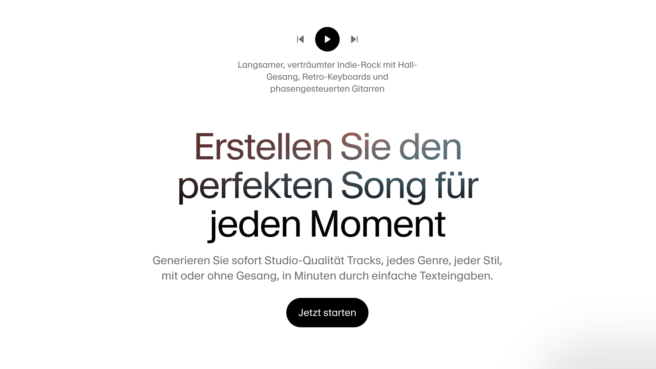 Die Nutzer:innenoberfläche vom neuen KI-Musik-Tool Eleven Music.