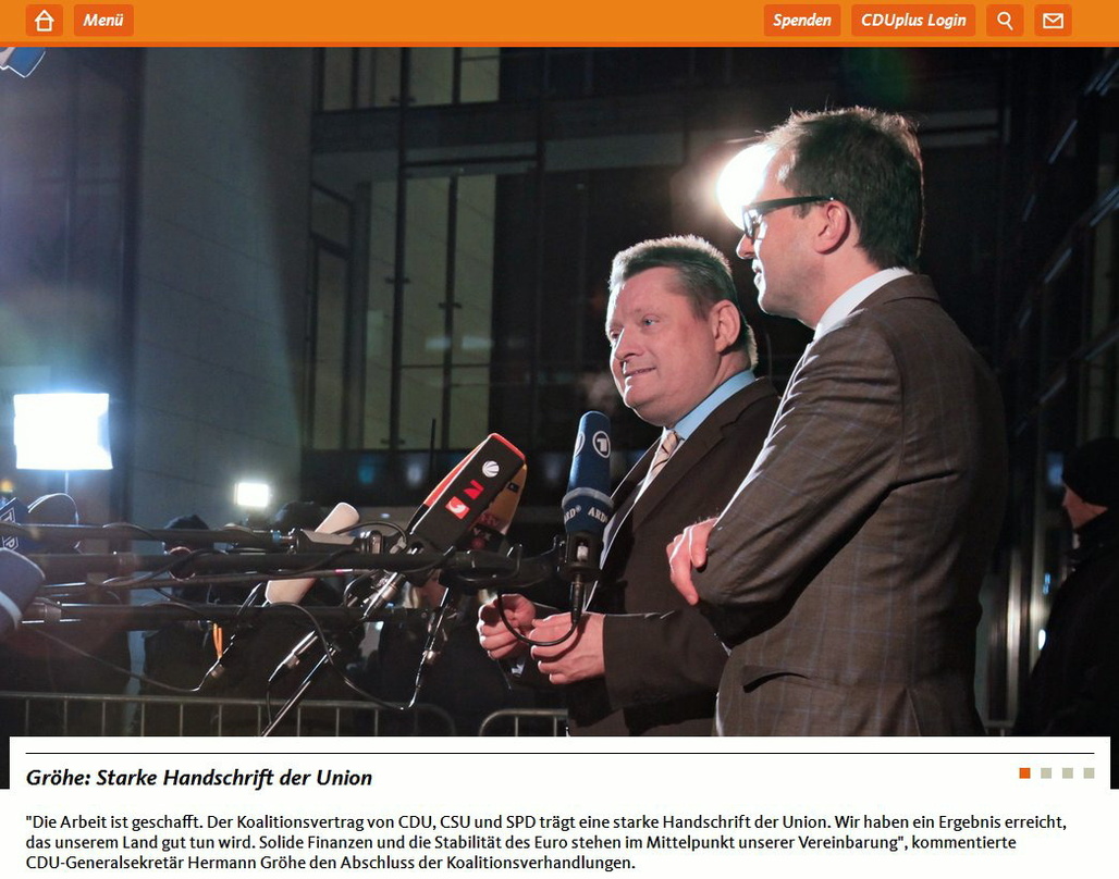 Stellten sich ersten Fragen zum Koaltionsvertrag: CDU-Generalsekretär Hermann Gröhe (links) und CSU-Generalsekretär Alexander Dobrindt