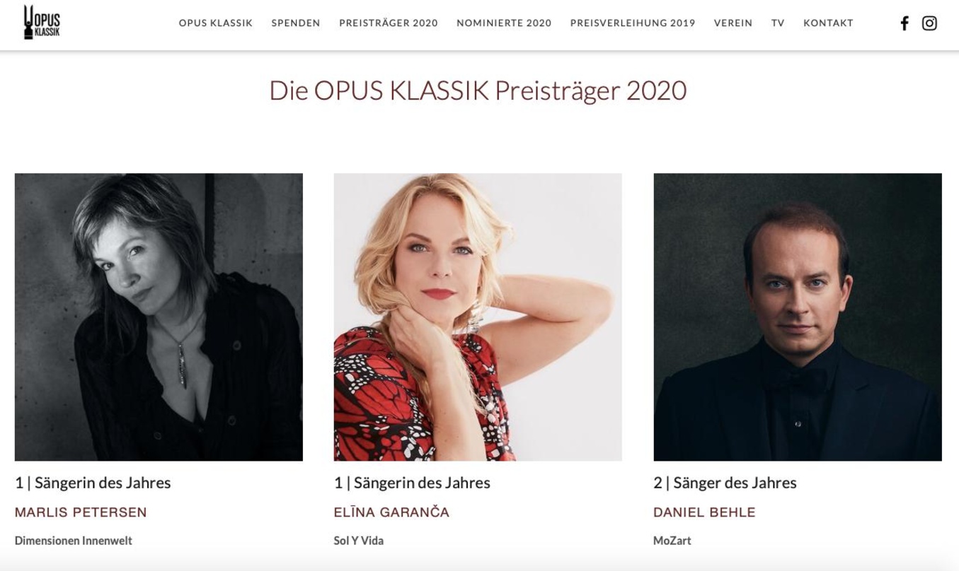 Gleich drei Sieger in der Gesangs-Sparte: Marlis Petersen und Elina Garanca erhalten bei der Verleihung des Opus Klassik die Auszeichnungen als Sängerin des Jahres, Daniel Behle die Trophä...