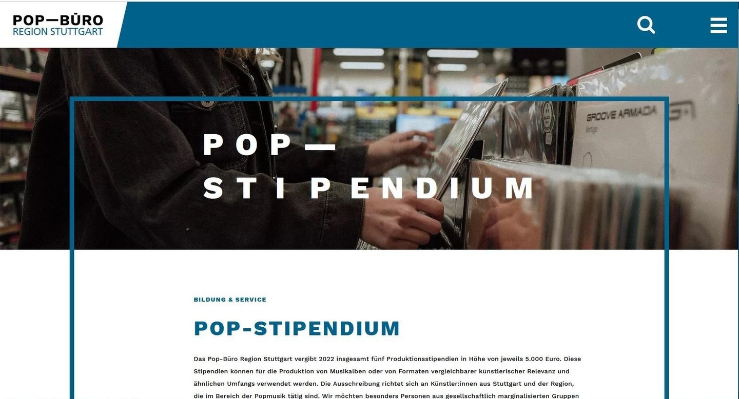 Vergibt 2022 zum ersten Mal Produktions-Stipendien: Pop-Büro Stuttgart