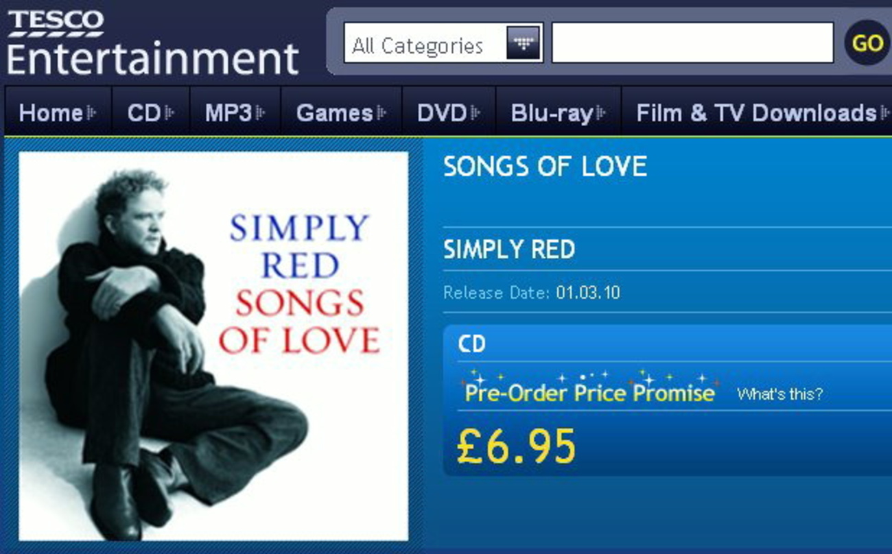 Schon jetzt bei Tesco zu bestellen: "Songs Of Love" von Simply Red
