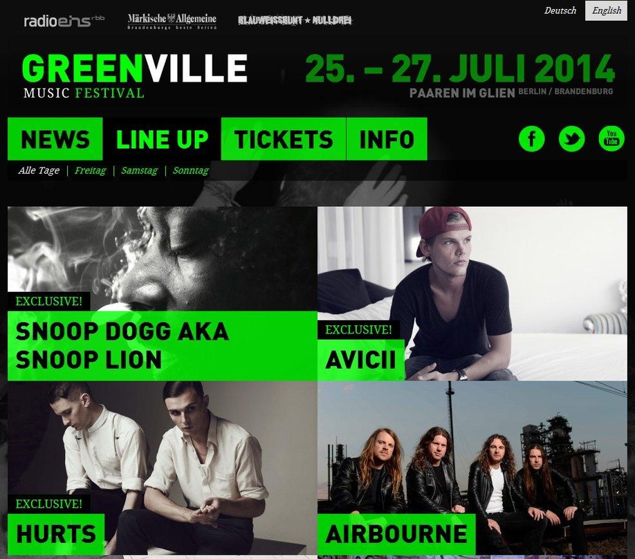 Greenville Festival, das Sollte Ende Juli unter anderem mit Avicii und Snoop Dogg in Paaren im Glien bei Berlin stattfinden: das Greenville Festival