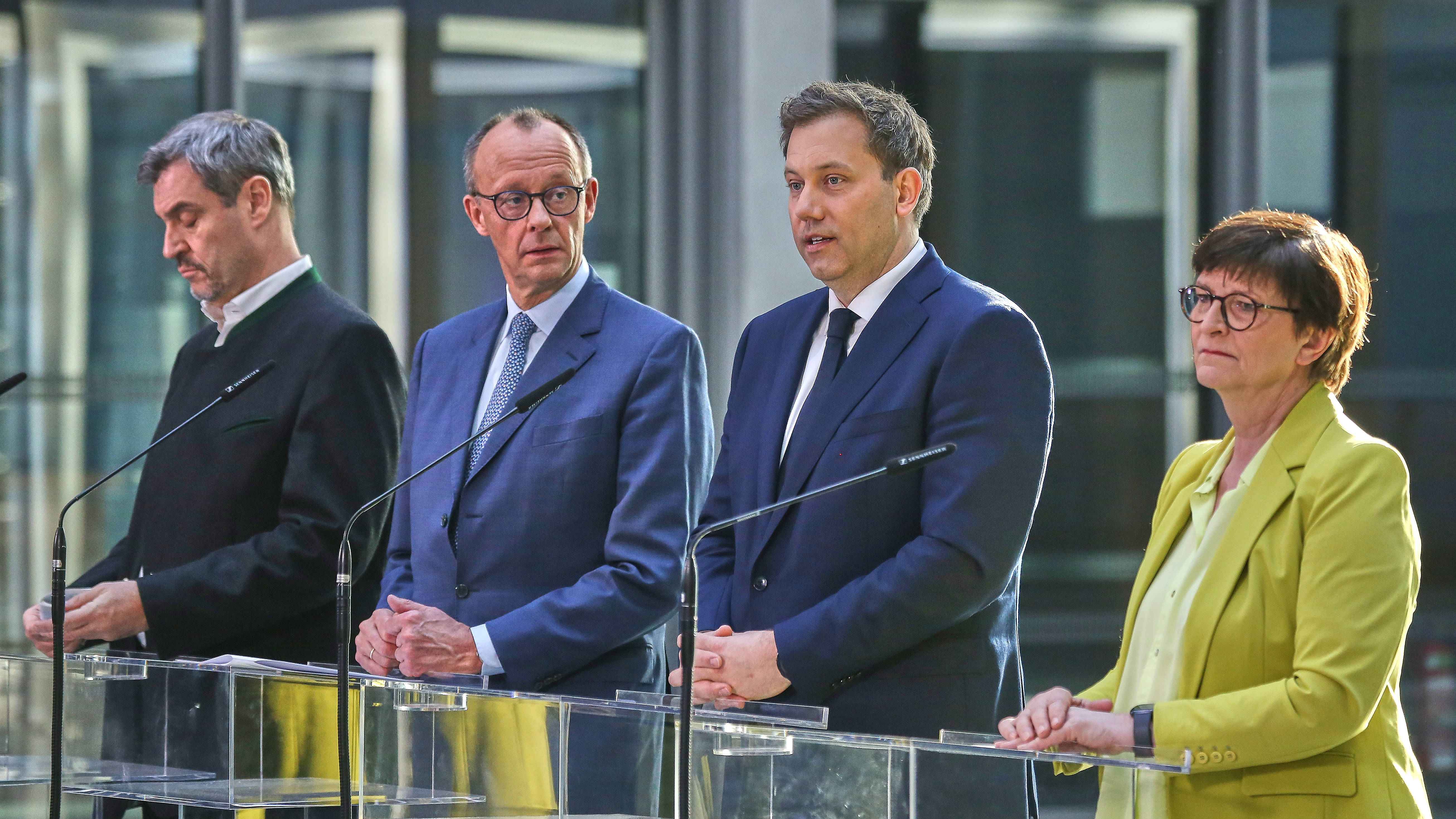Werden sie der Musikbranche bessere Rahmenbedingungen liefern als die vergangenen Regierungen? (von links): Markus Söder (CSU), Friedrich Merz (CDU), Lars Klingbeil und Saskia Esken (beide...