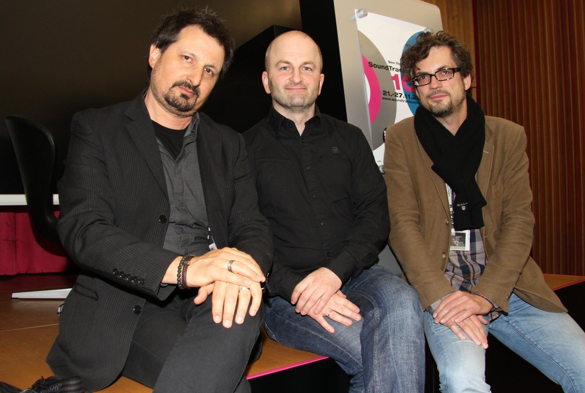 Bereits 2013 zu Gast bei SoundTrack_Cologne (von links): die Komponisten Jeff Rona und Andreas Weidinger sowie Matthias Hornschuh (SoundTrack_Cologne)