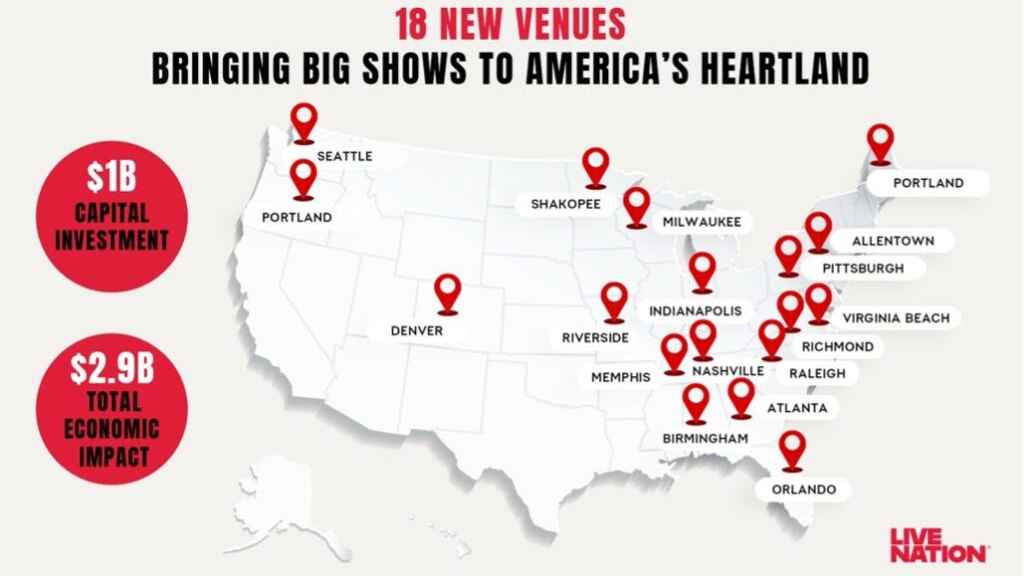 Hier investiert Live Nation: 18 neue Spielstätten in den USA.