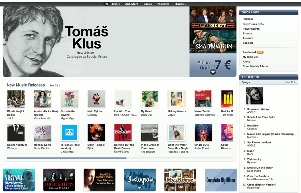 Jetzt auch in zahlreichen Ländern im Osten Europas verfügbar: der iTunes Store, hier der Shop für die Tschechische Republik