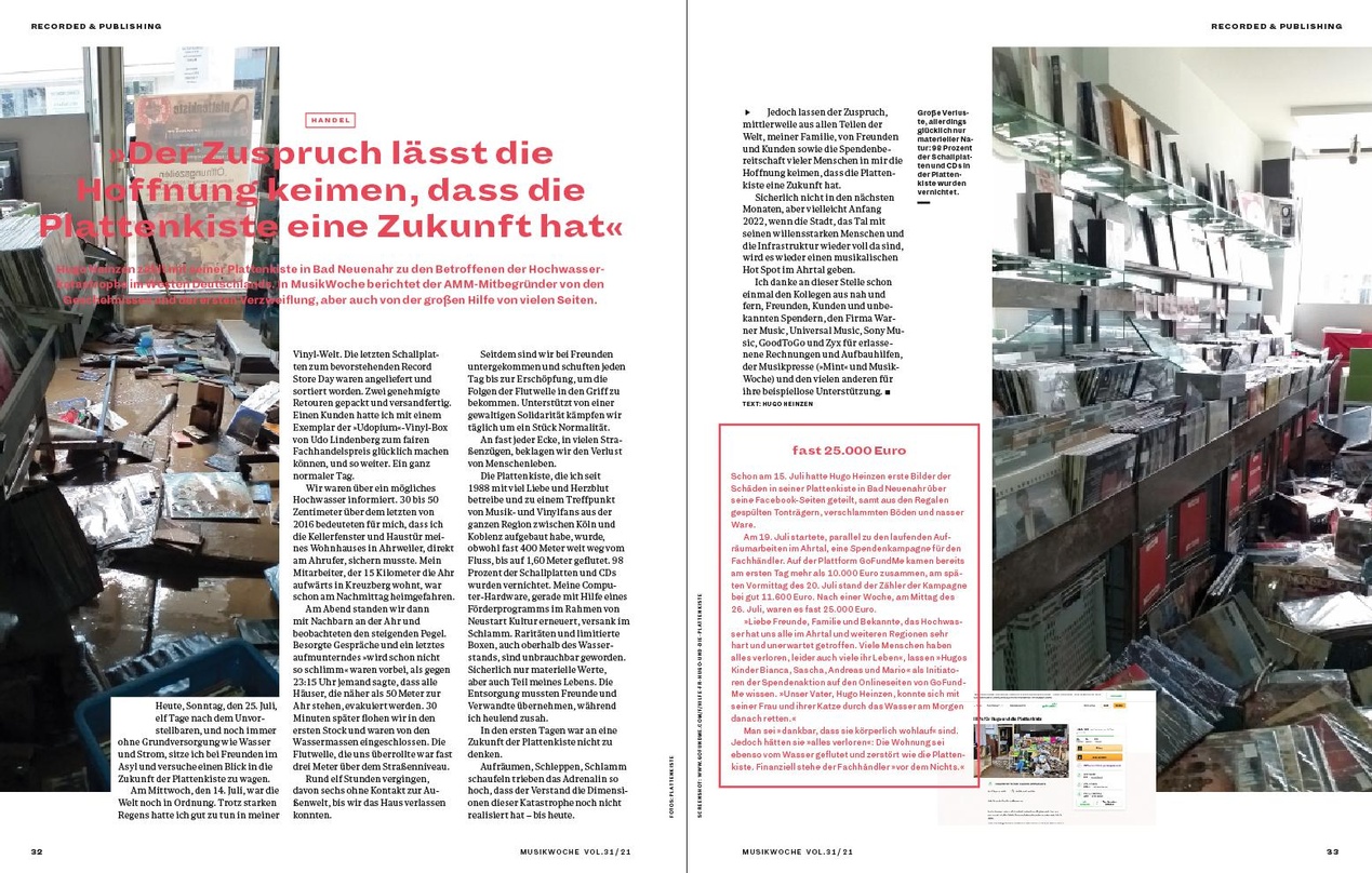 Große Verluste, allerdings glücklich bloß materieller Natur: 98 Prozent der CDs, LPs und DVDs in der Plattenkiste wurden vernichtet