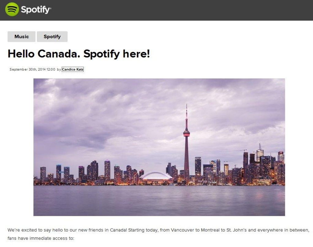 Macht zwischen Vancouver und Montreal 20 Millionen Titel per Stream verfügbar: Spotify startet in Kanada