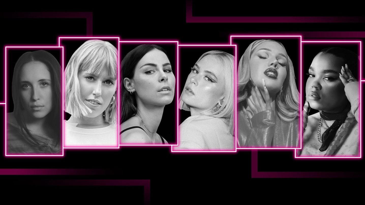Die Kandidatinnen für die 1Live Krone in der Rubrik "Beste Künstlerin" (von links): Alice Merton, Lea, Lena, Mathea, Shirin David und Zoe Wees