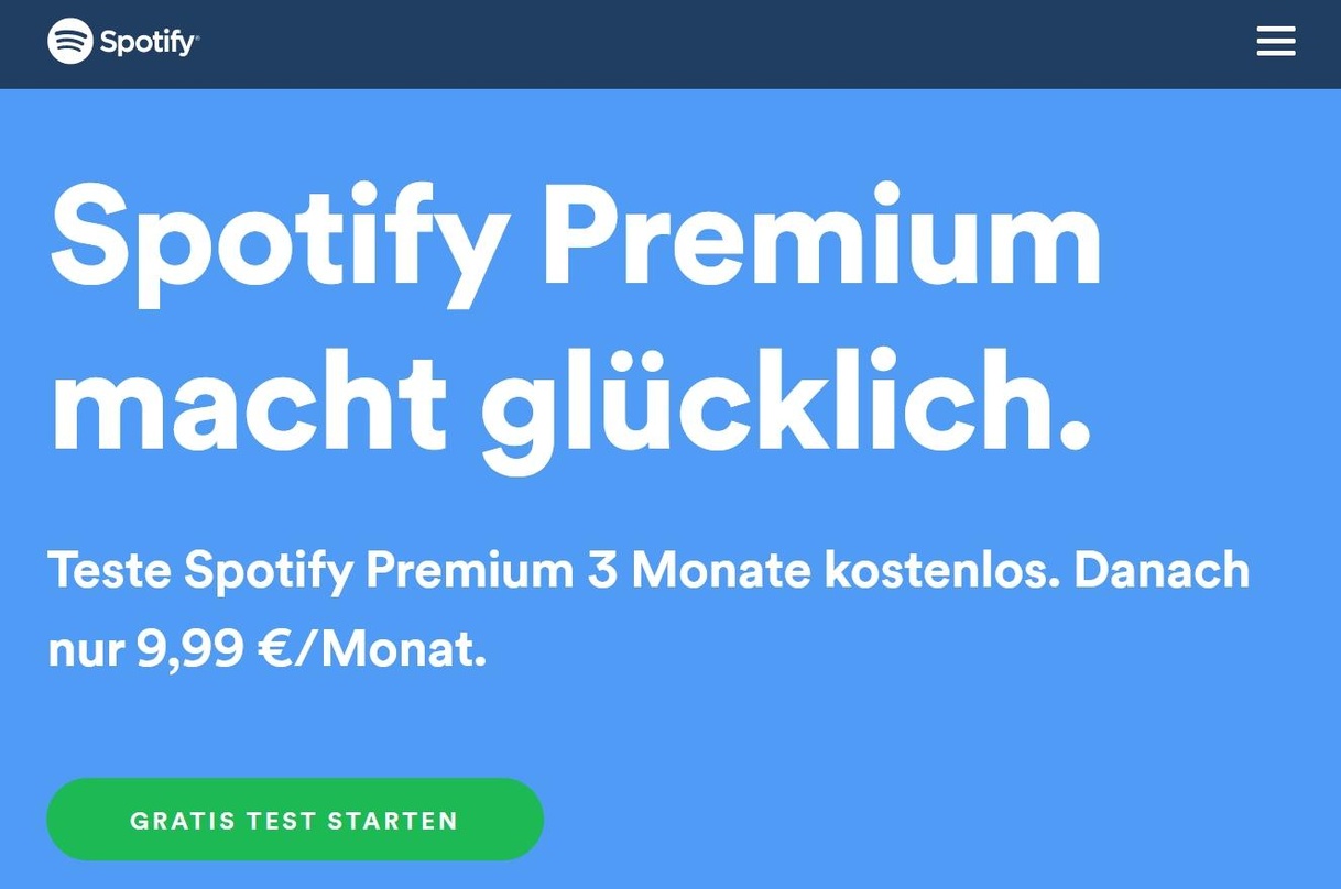 2a9bbd3f783c2d7554907d2d383d60ee9448757e1272dd2b75d235107701db21 Will mehr Nutzer glücklich machen: Spotify weitet das kostenlose Probeabo auf drei Monate aus