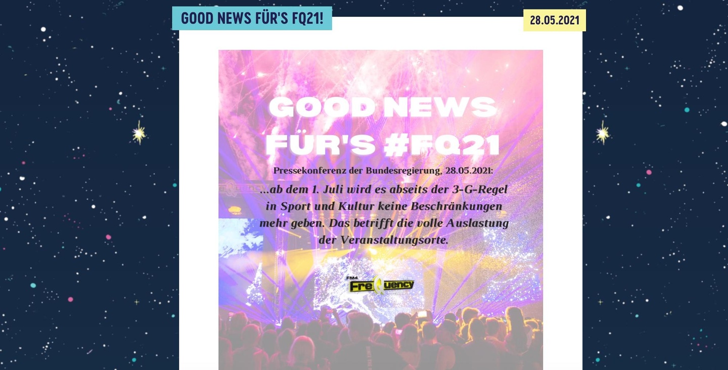 Gute News: Ankündigung der Restart-Regelung auf der FM4-Frequency-Webseite