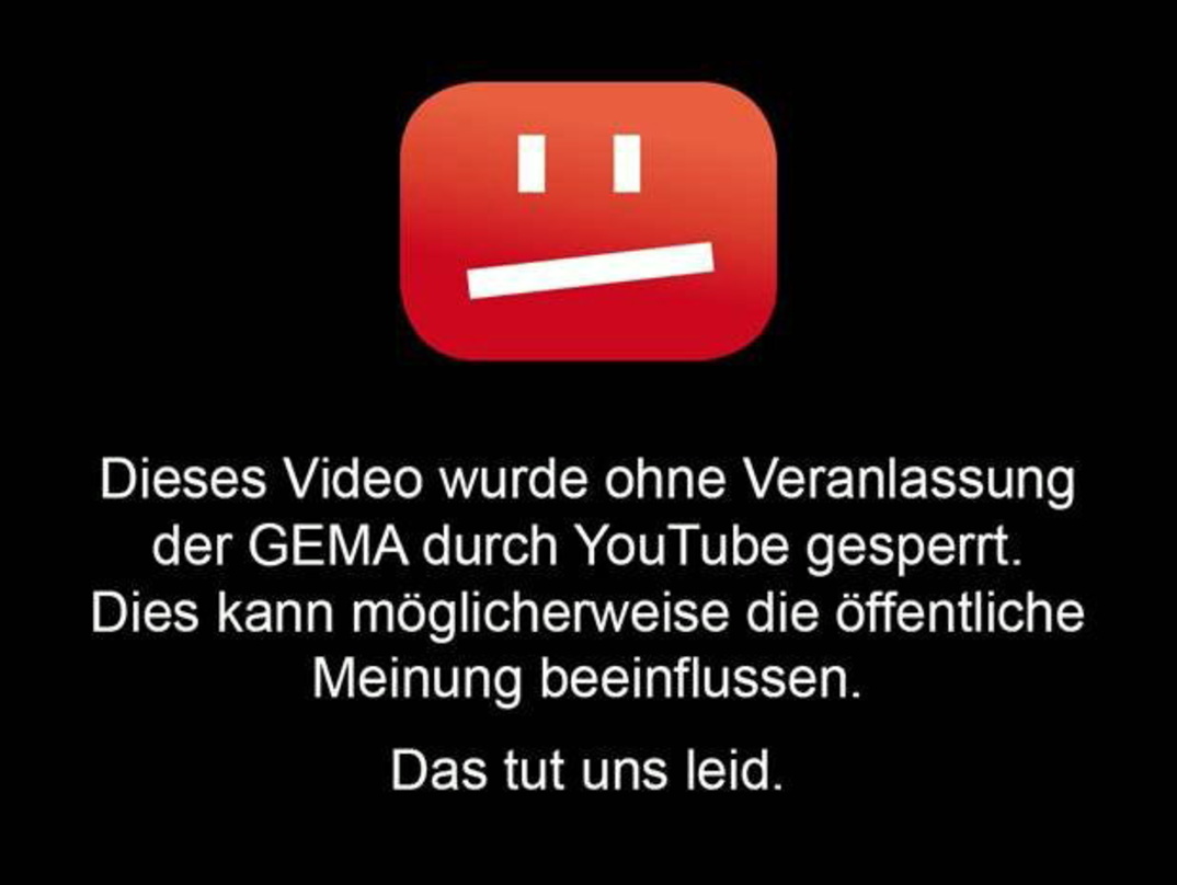 Karikiert die bekannten "GEMA-Sperrtafeln" der YouTube-Plattform: Eine etwas andere Sperrtafel der Verwertungsgesellschaft