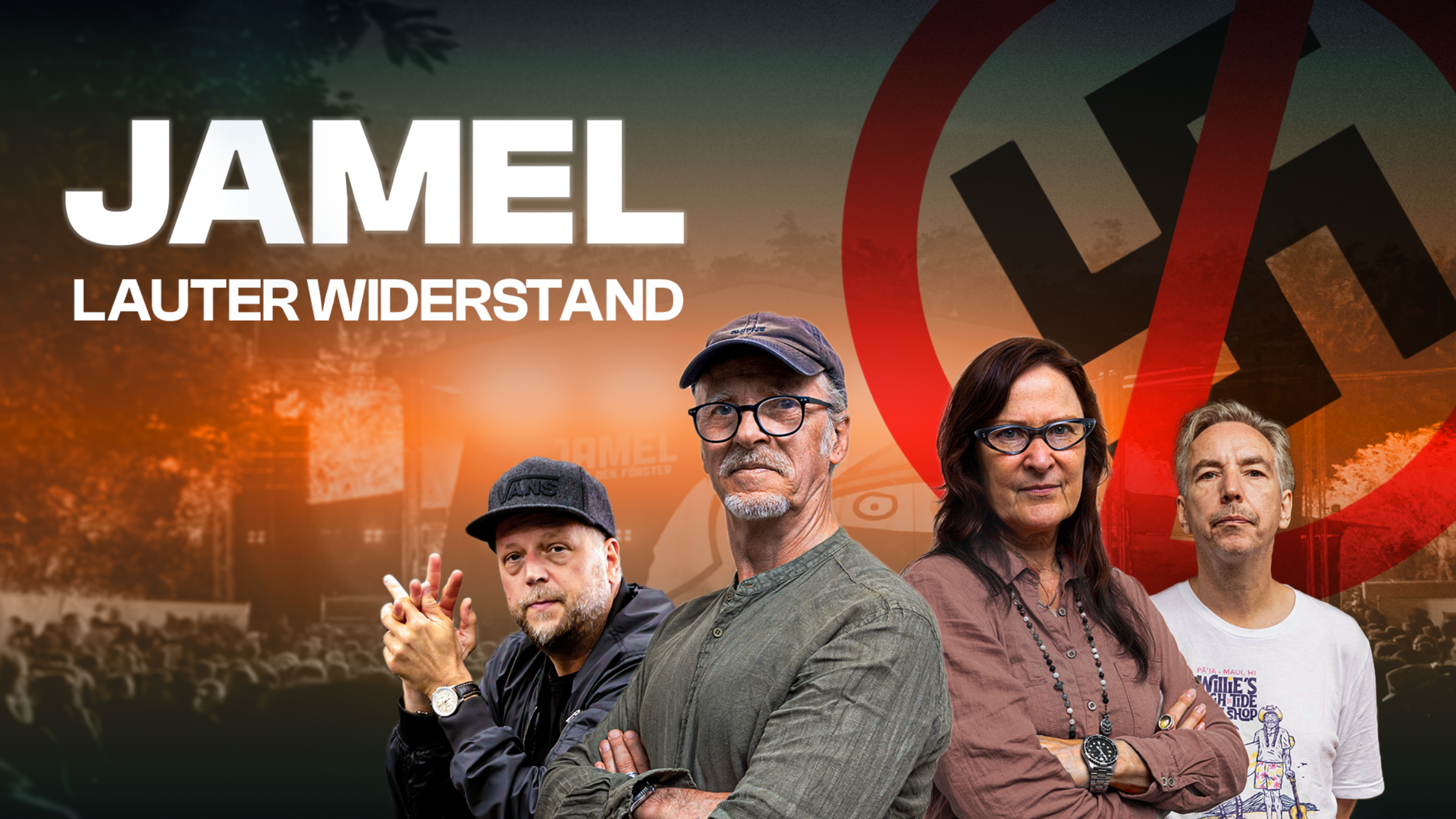 Treten mit "Jamel rockt den Förster" für Demokratie und Toleranz ein (von links): Smudo, Horst und Birgit Lohmeyer sowie Olli Schulz.