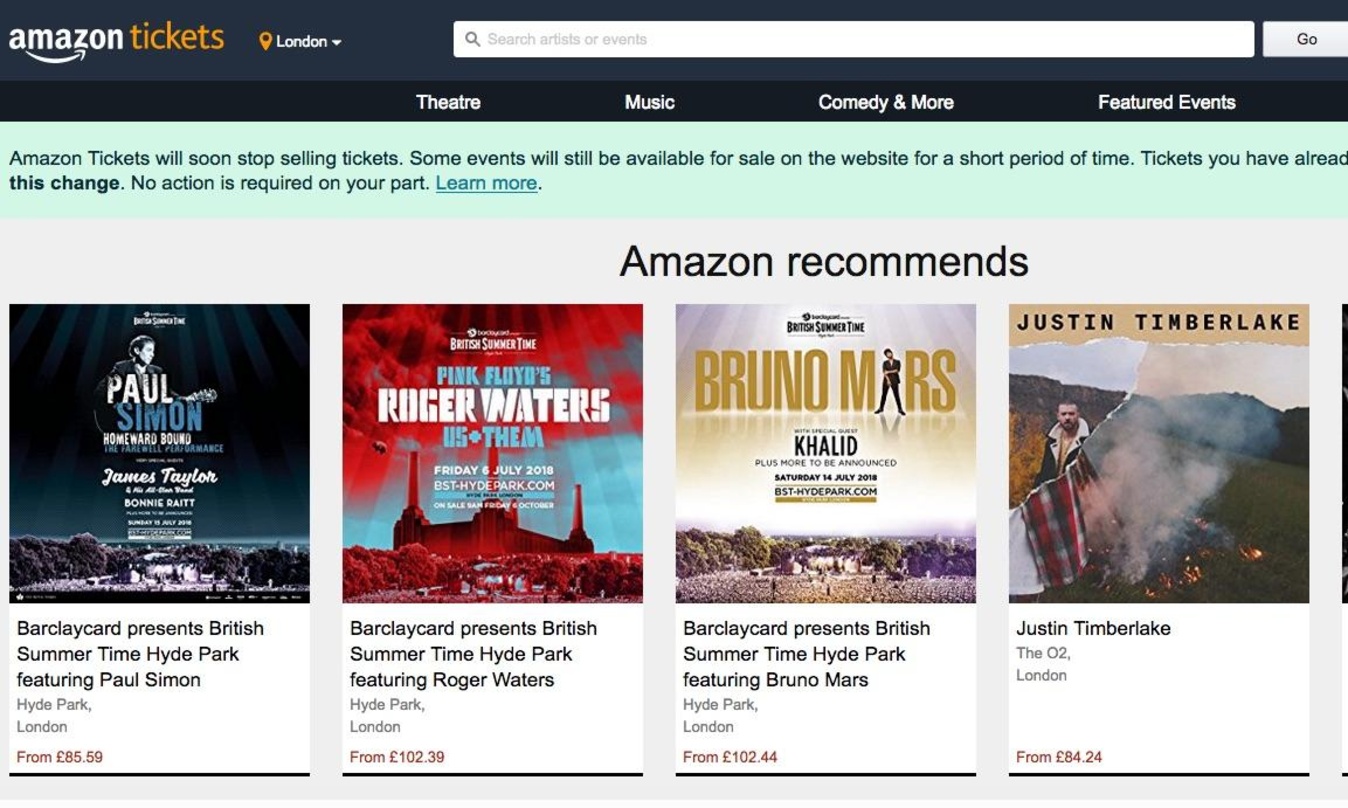 Schließt: der britische Shop Amazon Tickets