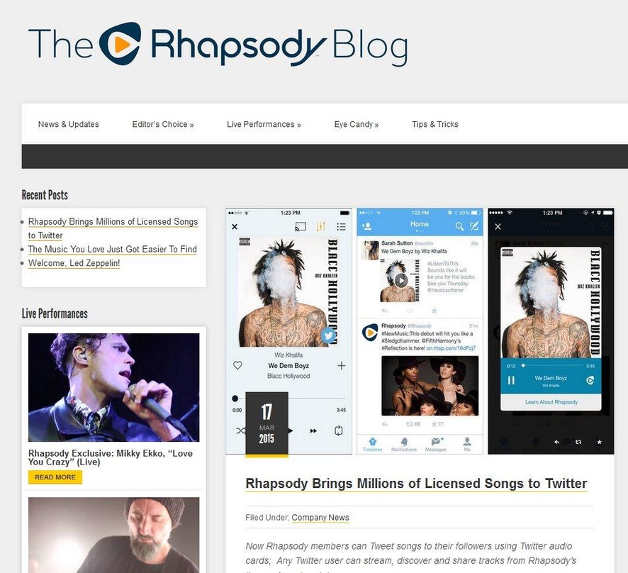 Will künftig mit Audio Cards bei Twitter auf sein Angebot verweisen: Rhapsody kündigt eine Vereinbarung mit Twitter an