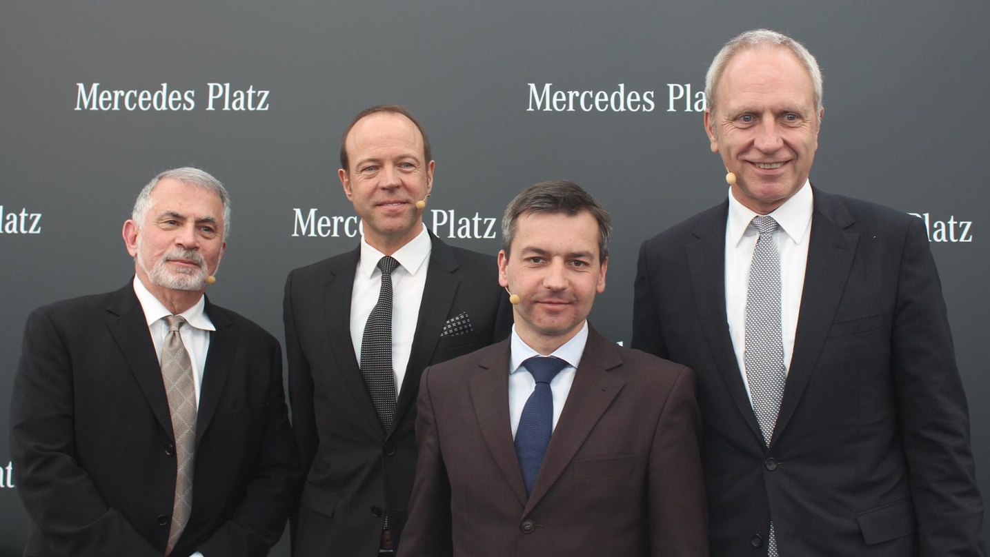 Wollen bis 2018 ein neues Berliner Entertainment-Viertel schaffen (von links): Tom Miserendino (President & CEO AEG Europe), Michael Hapka (Geschäftsführer AEG Operations GmbH), Michael Kö...