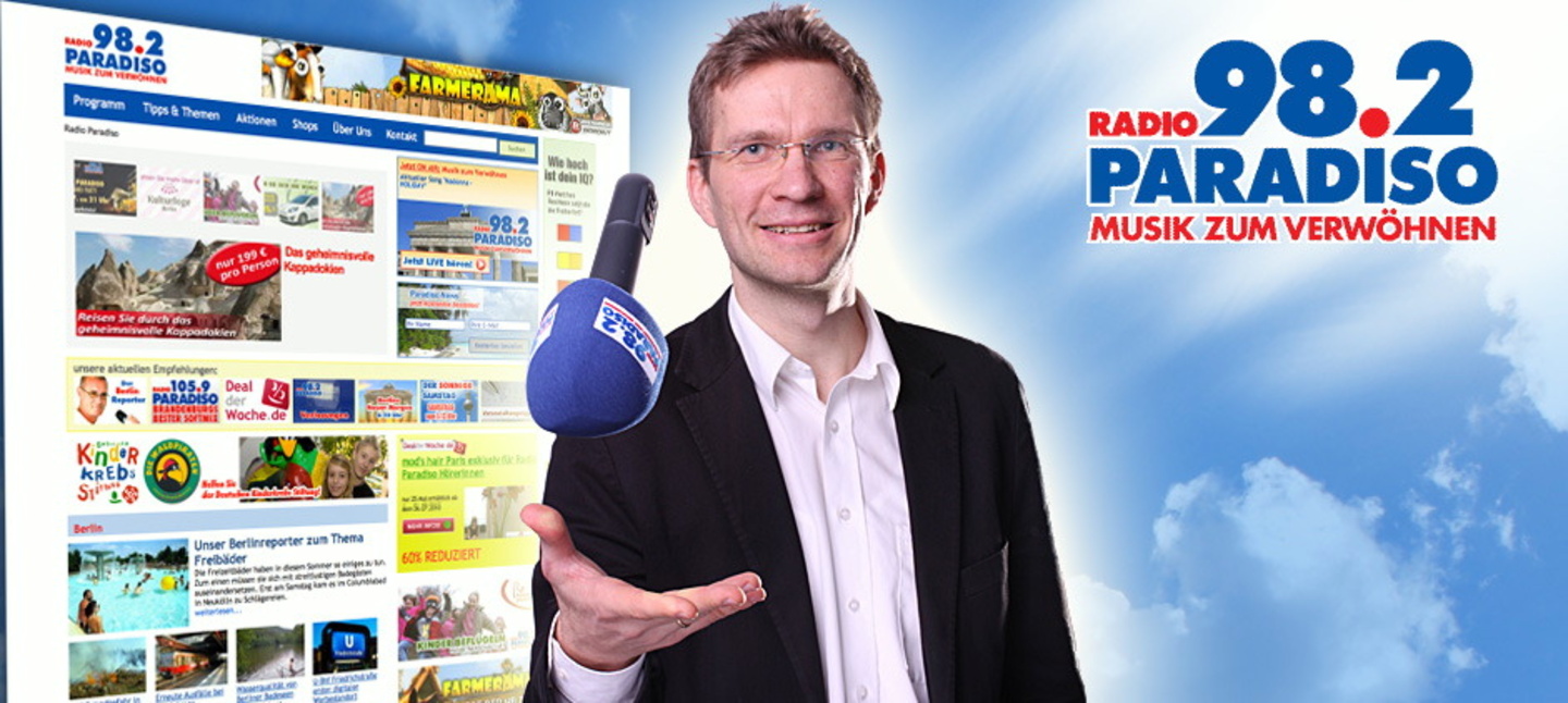 Setzte sich bei der Neuvergabe der Berliner Frequenz 106,0 MHz durch: Radio Paradiso, hier mit Moderator Thorsten Wittke (Bild: www.radiohaus-berlin.de Screenshot)