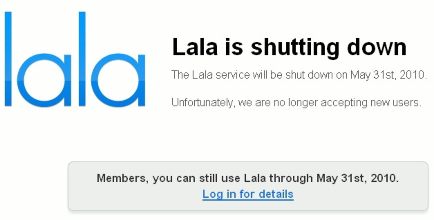 Abschiedsbotschaft: Screenshot von lala.com