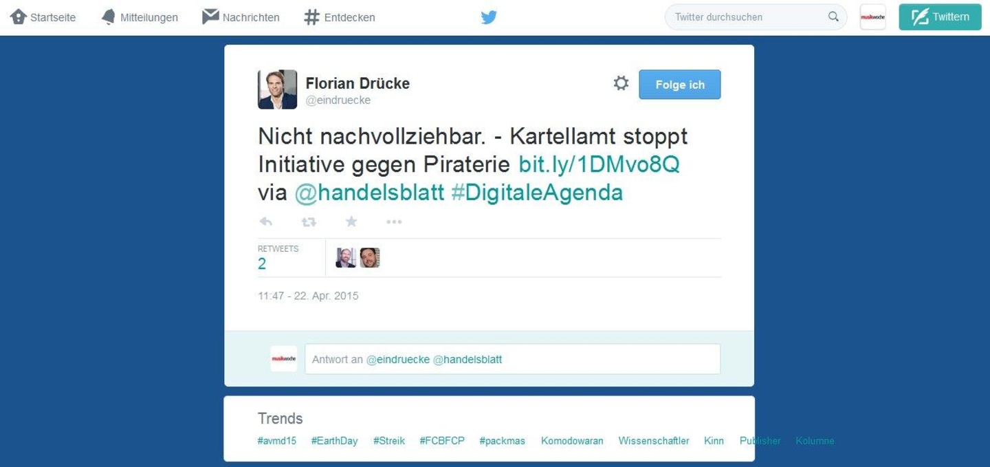 320ef4d656740b6fceb46019252311eb2ac54b4cd6f735ceaa3135193b70b09c Meldet sich via Twitter zu Wort: BVMI-Geschäftsführer Florian Drücke bezeichnet die Entscheidung des Kartellamts als "nicht nachvollziehbar"