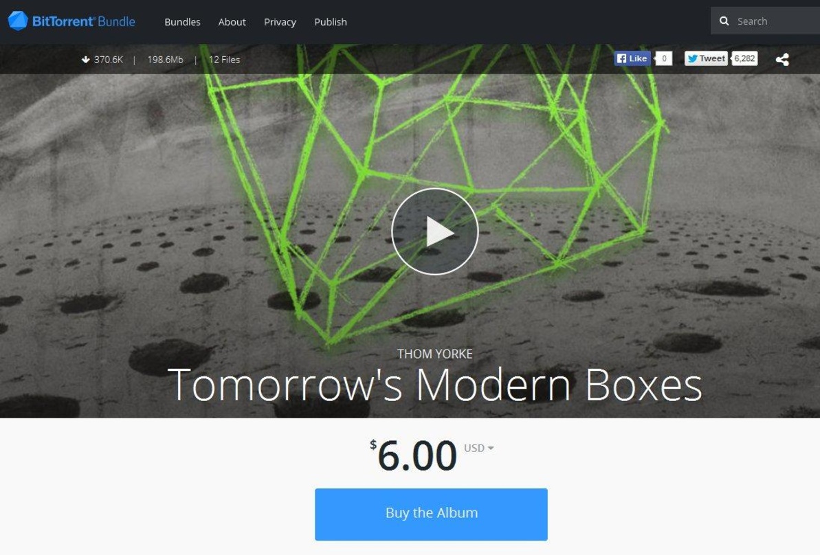 Exklusiv bei BitTorrent erhältlich: Das neue Soloalbum von Radiohead-Sänger Thom Yorke, "Tomorrow?s Modern Boxes"