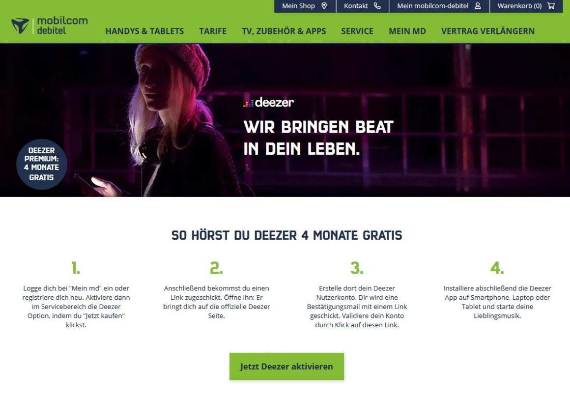 Macht das Musikabo für vier Monate zur Dreingabe: die neue Vermarktungspartnerschaft zwischen Deezer und mobilcom-debitel