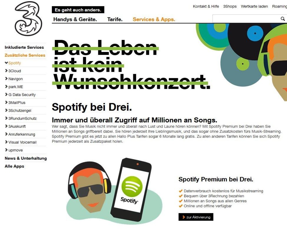 Laden zum Wunschkonzert: Spotify und Drei arbeiten im österreichischen Mobilfunkmarkt zusammen