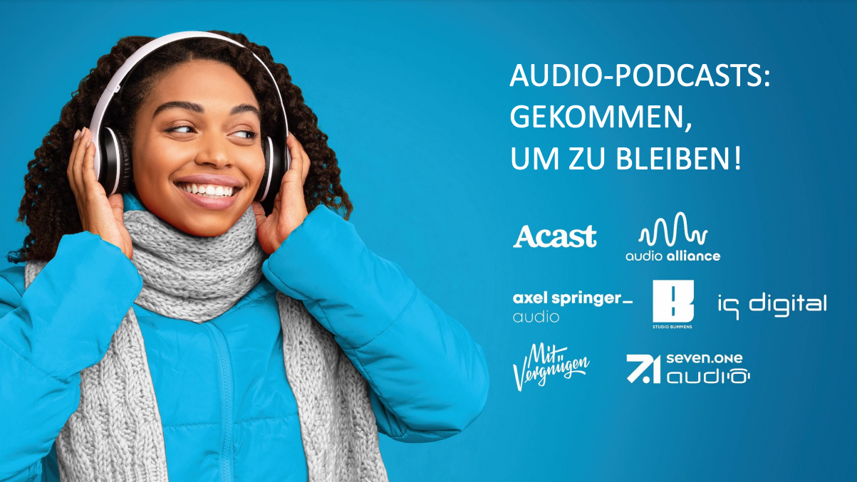 Sehen Audioformate klar vor den Videopodcasts: Acast, Audio Alliance, Axel Springer Audio, Studio Bummens, Ippen Digital, MitVergnügen und Seven.One Audio.