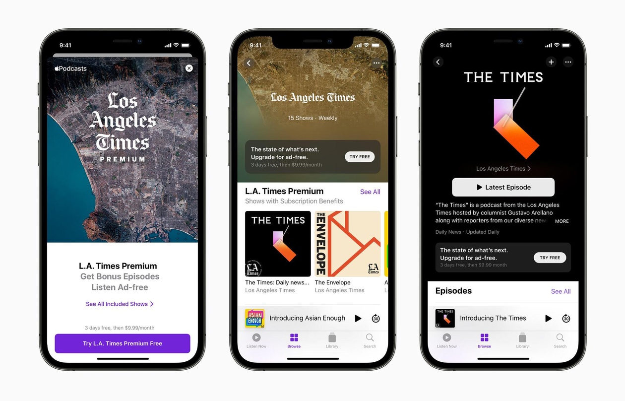 So sieht es aus: das Premium-Angebot für Podcasts von Apple, in diesem Fall von der "Los Angeles Times"