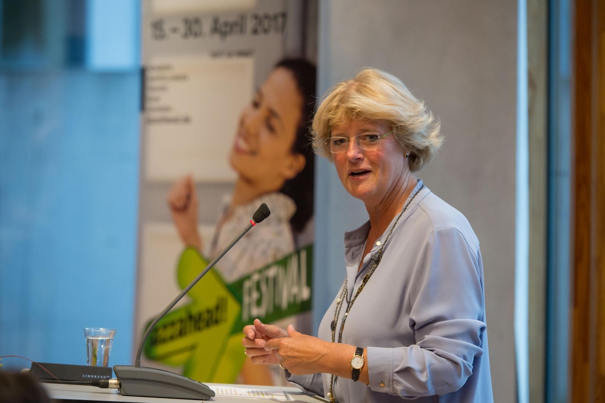 Fördert die jazzahead! seit 2015 mit 100.000 Euro pro Jahr: Kulturstaatsministerin Monika Grütters am 28. September in der Vertretung des Landes Bremen beim Bund