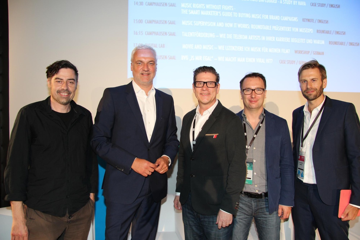Eröffneten den Brands & Music Day der c/o pop (von links): Michael Schuster (Verband unabhängiger Musikunternehmen VUT, Cargo), NRW-Wirtschaftsminister Garrelt Duin, Michael Maschke (Gesam...
